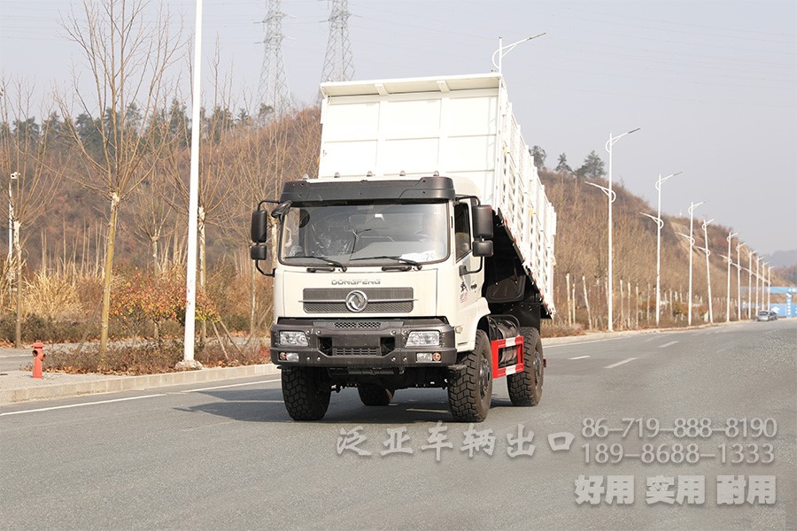 东风13吨四驱自卸卡车_4x4货箱加高越野卡车_两桥矿用自卸车出口销售